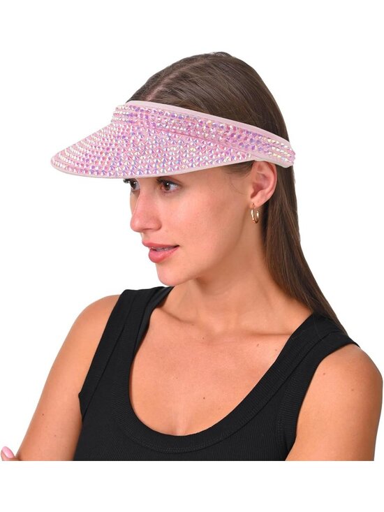 ?Women\'s Pink Sun Shiny Rhinestones Clip On Visor Adjustable Bling Hats